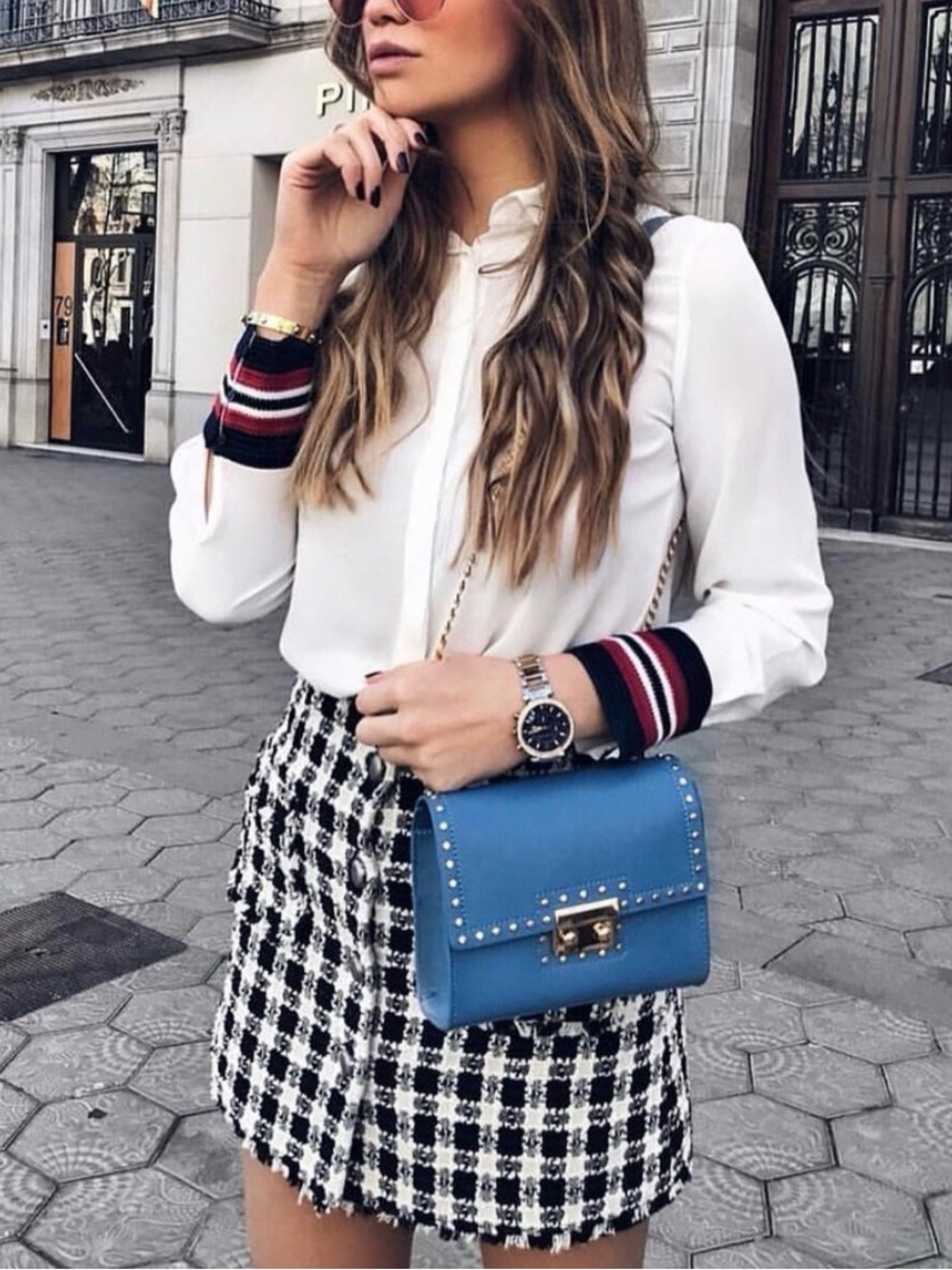 Zara Tweed Checkered Mini Skirt